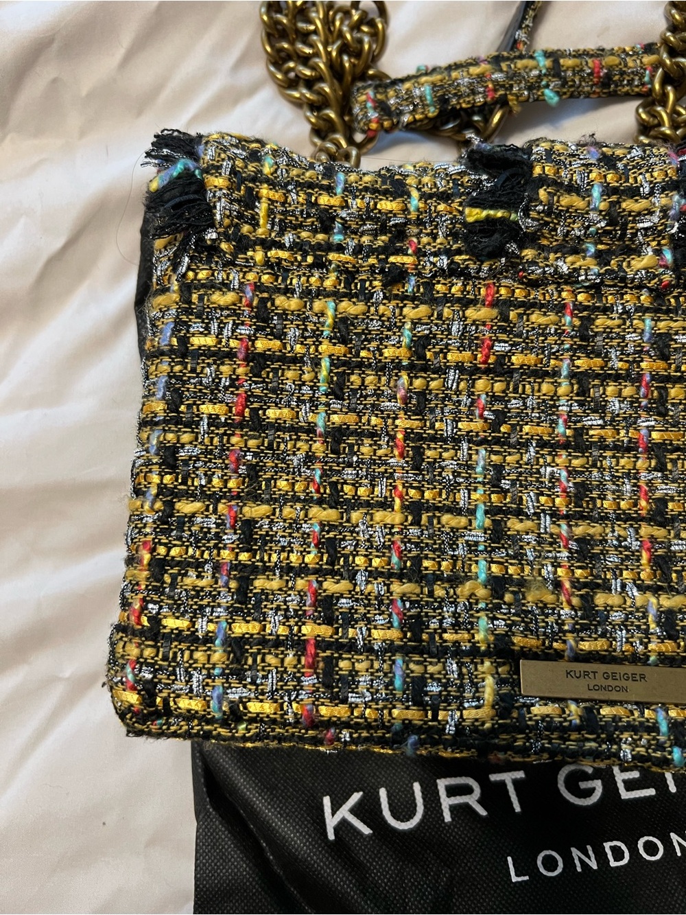 Kurt Geiger London Mayfair Tweed Multi Color Chain-Detail Shoulder Bag - Picture 6 of 13